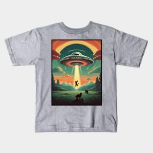 Funny Retro Cat Abducted By UFO Kids T-Shirt